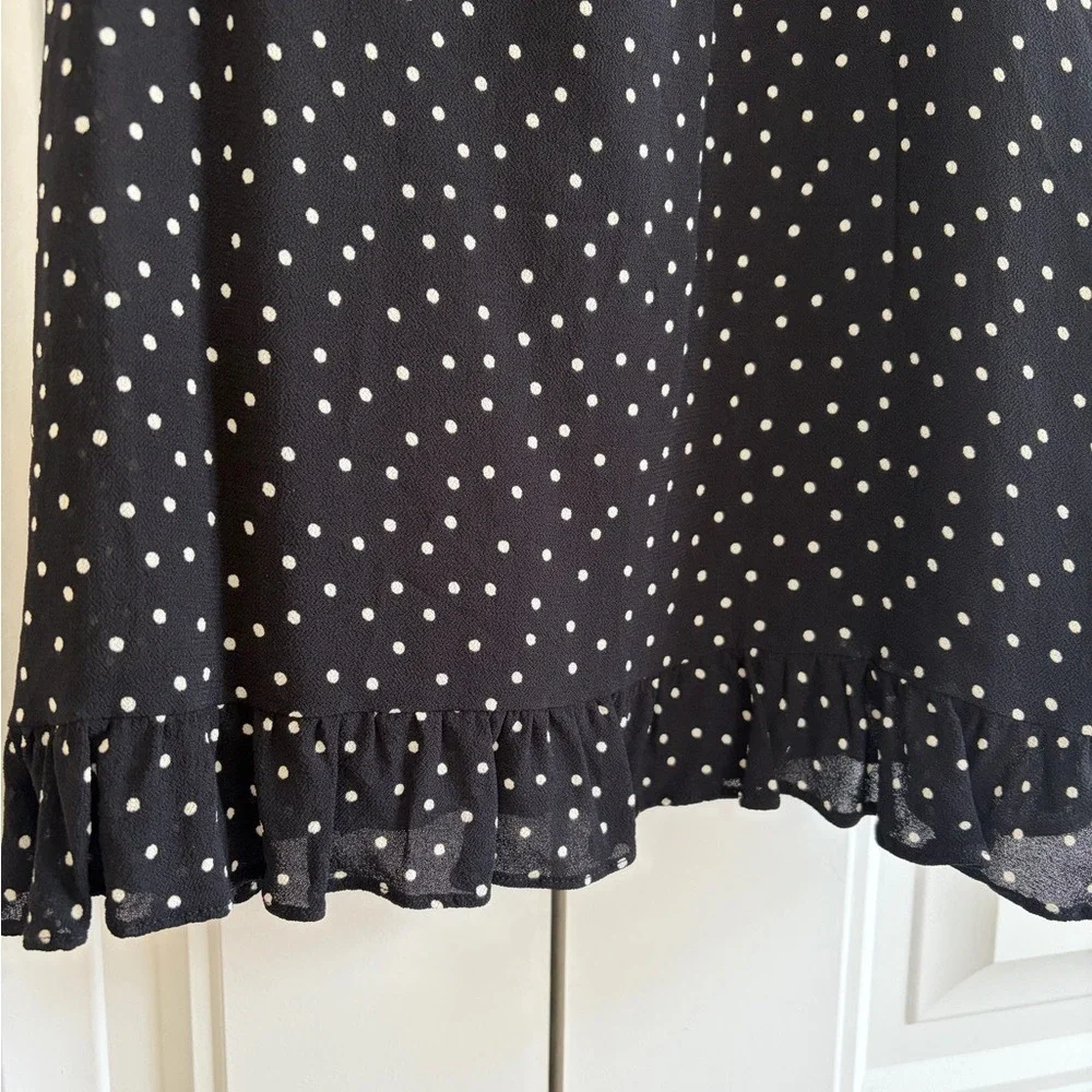 Reformation Fraise Polka Dot Mini Dress Black Tie Front Slip Dress Women's 4 - Picture 6 of 16